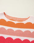 Yellow Wave Striped Balloon Sleeve Drop Shoulder Sweater