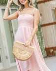 And The Why Smocking Open-Back Sleeveless Midi Dress
