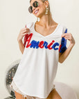 BiBi Metallic Letter V-neck Sequin Sleeves Top