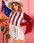 BiBi American Flag Theme Fringe Detailed Sequins Crop Top