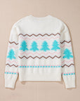 Christmas Tree Chevron Stripe Ribbed Trim Sweater