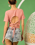 BiBi Rib Knit with Back Cross and Tied Detailed Top