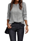 Women Solid Crew Neck Long Sleeve Ribbed Fall Tunics Casual Fit