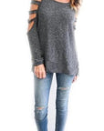 Womens Open Shoulder Long Sleeve Casual Top