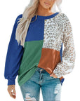 Leopard Patchwork Color Block Ribbed Long Sleeve Top