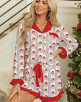 Christmas Santa Claus Ruffle Trim Pajama Set