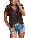 Boho Tops Floral V Neck Short Sleeve Summer Blouse