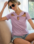 BiBi Rib Knit with Cut Out and Front Twist Detailed Top