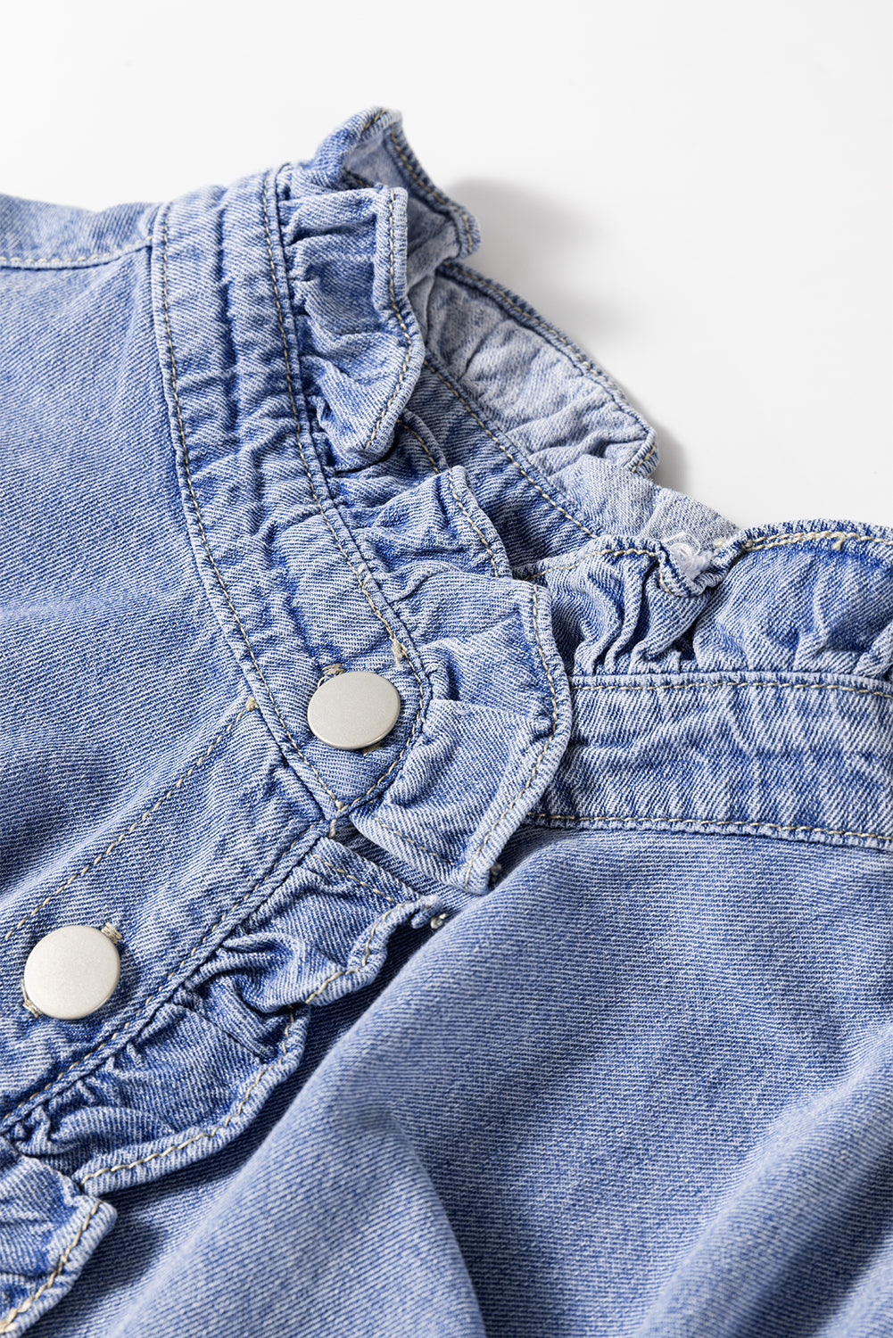 Beau Blue Ruffled Long Sleeve Denim Shirt