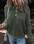 Mineral Wash Ribbed Knit Hooded Sweater