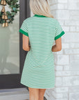 Stripe Quarter Zip Polo Collar T-Shirt Dress