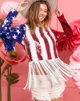 BiBi American Flag Theme Fringe Detailed Sequins Crop Top