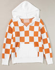 Lila Checkered Kangaroo Pocket Hooded Sweater