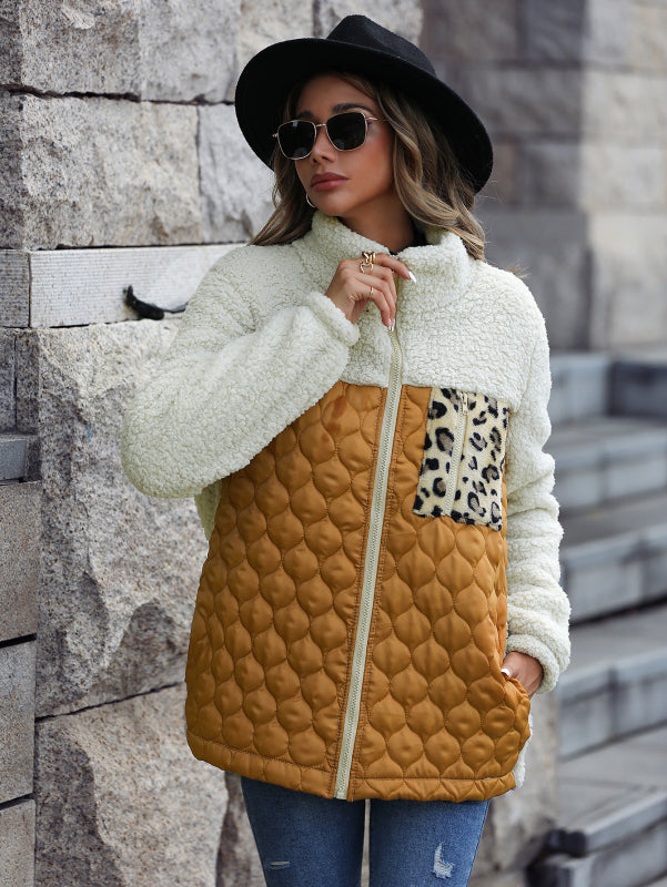 Leopard Pocket Plush Quilted Jacket