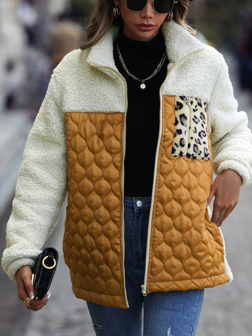 Leopard Pocket Plush Quilted Jacket