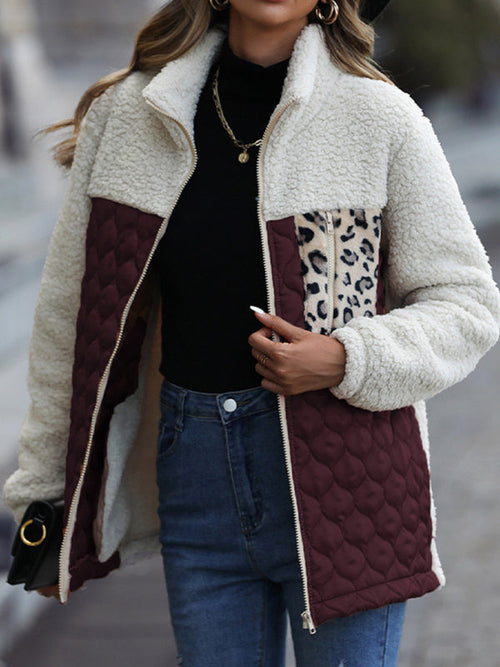 Leopard Pocket Plush Quilted Jacket