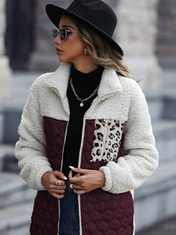 Leopard Pocket Plush Quilted Jacket