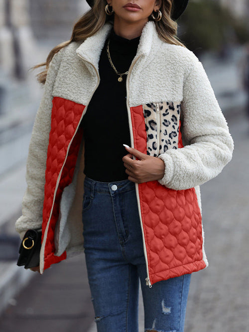 Leopard Pocket Plush Quilted Jacket