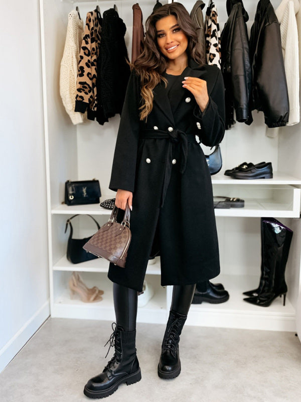 Double-Breasted Tie-Strap Coat