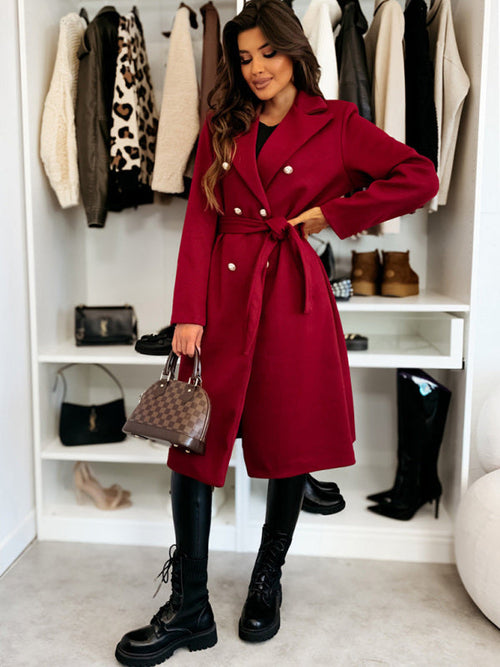 Double-Breasted Tie-Strap Coat