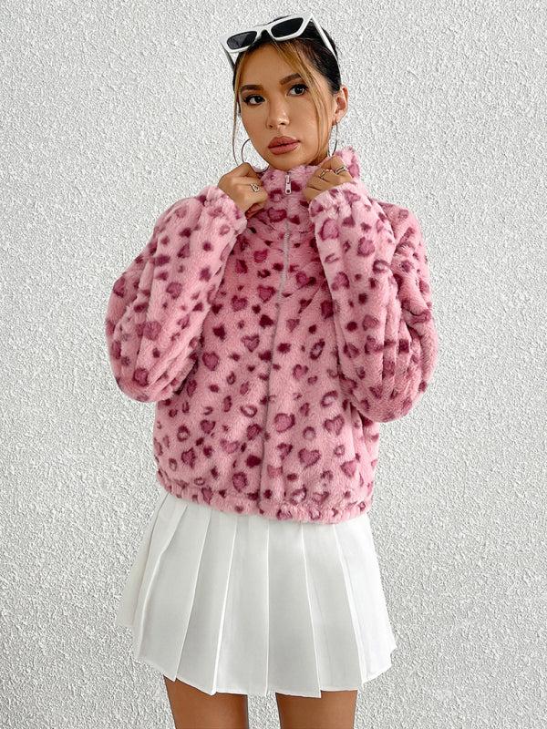 Valentine's Day Leopard Print Plush Jacket