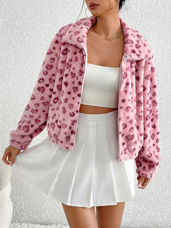 Valentine's Day Leopard Print Plush Jacket